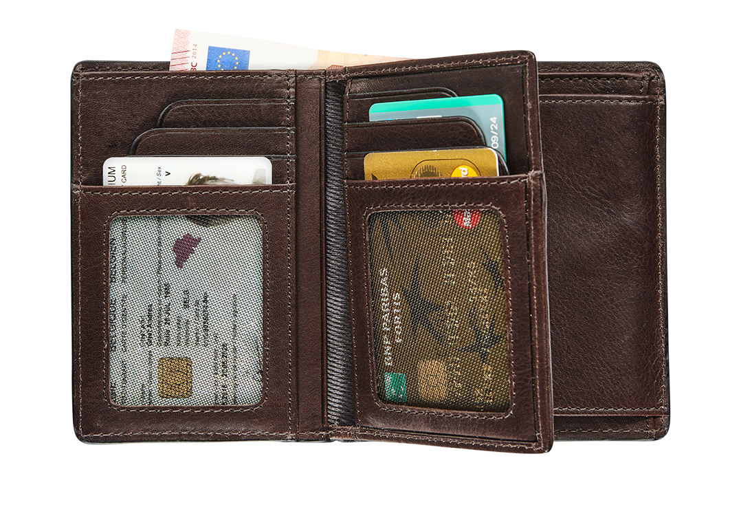 Afbeelding binnenkant van Lederen portefeuille anti-skim met kleingeldvak