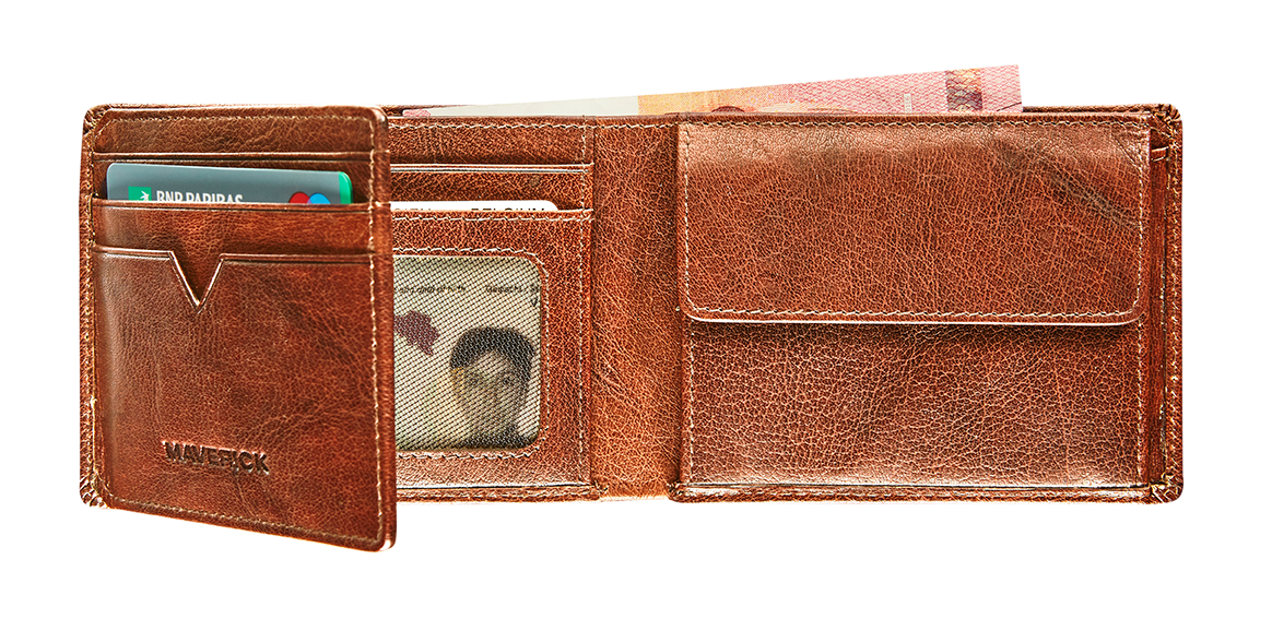 Afbeelding binnenkant van Leather billfold RFID with 2 banknote pockets - cognac