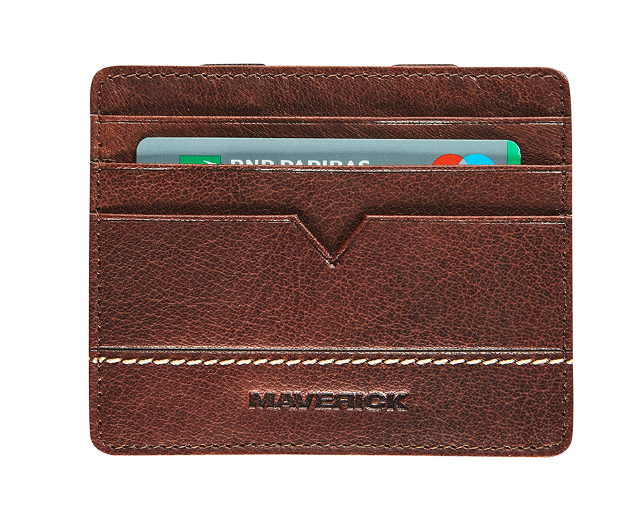 Leather magic wallet RFID with card holder - brown