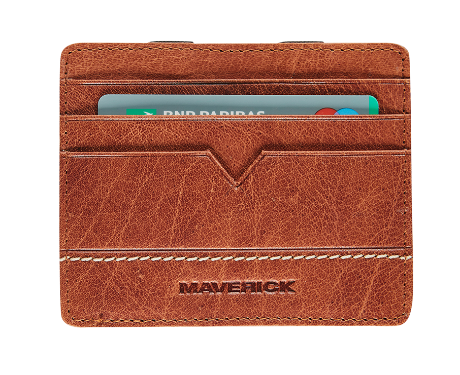 Leather magic wallet RFID with card holder - cognac