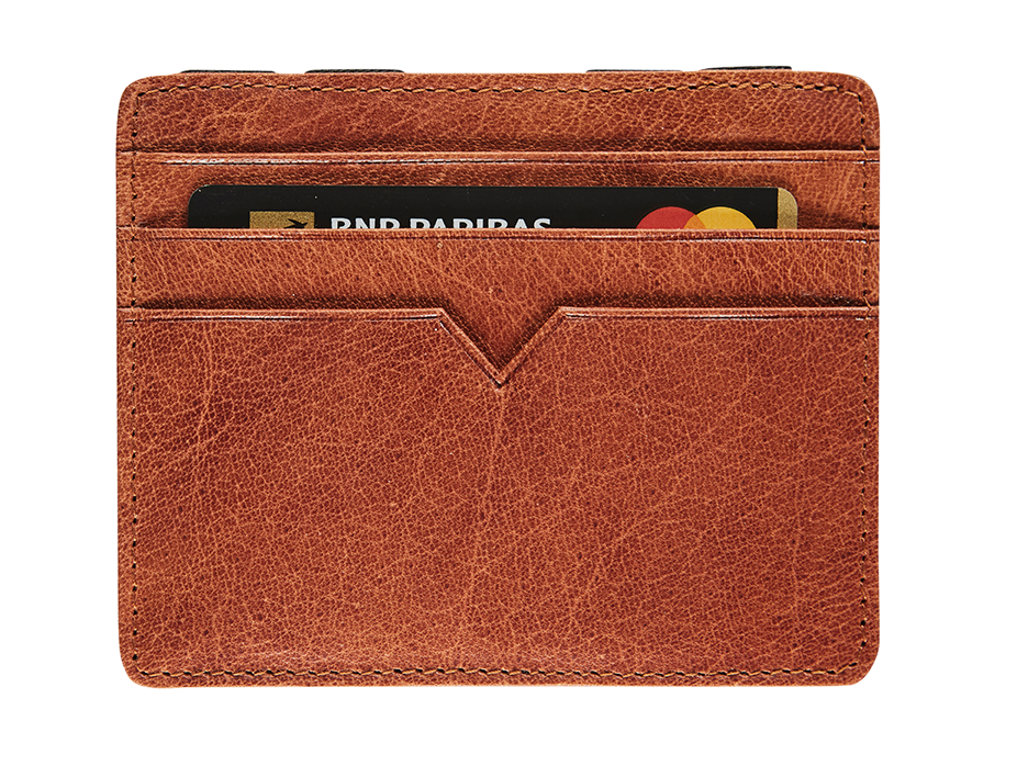 Productafbeelding Lederen magic wallet anti-skim met kaarthouder - cognac