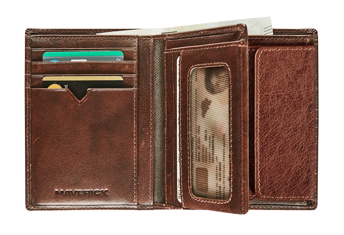 Afbeelding binnenkant van Lederen portefeuille anti-skim met kleingeldvak - bruin