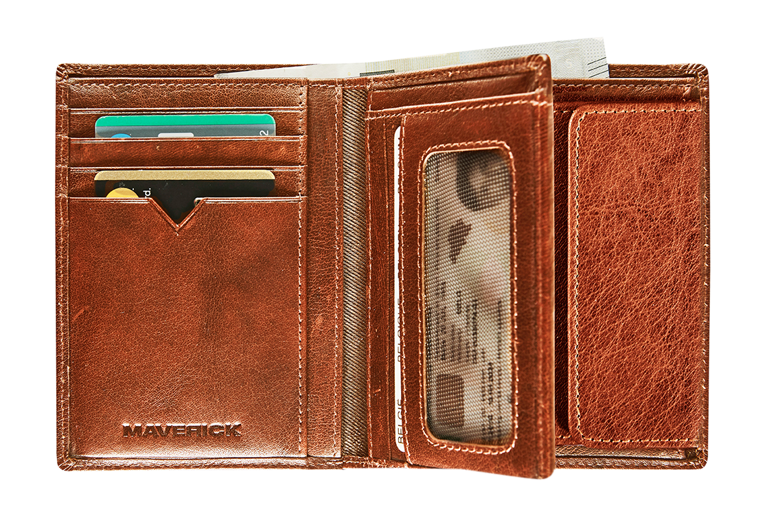 Afbeelding binnenkant van Leather wallet RFID with coin pocket - cognac