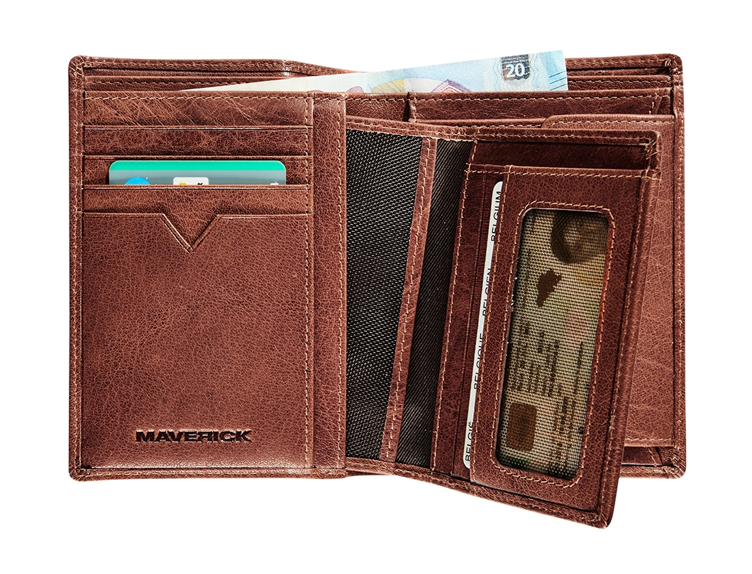Afbeelding binnenkant van Lederen portefeuille anti-skim met uitneembare kaarthouder - bruin