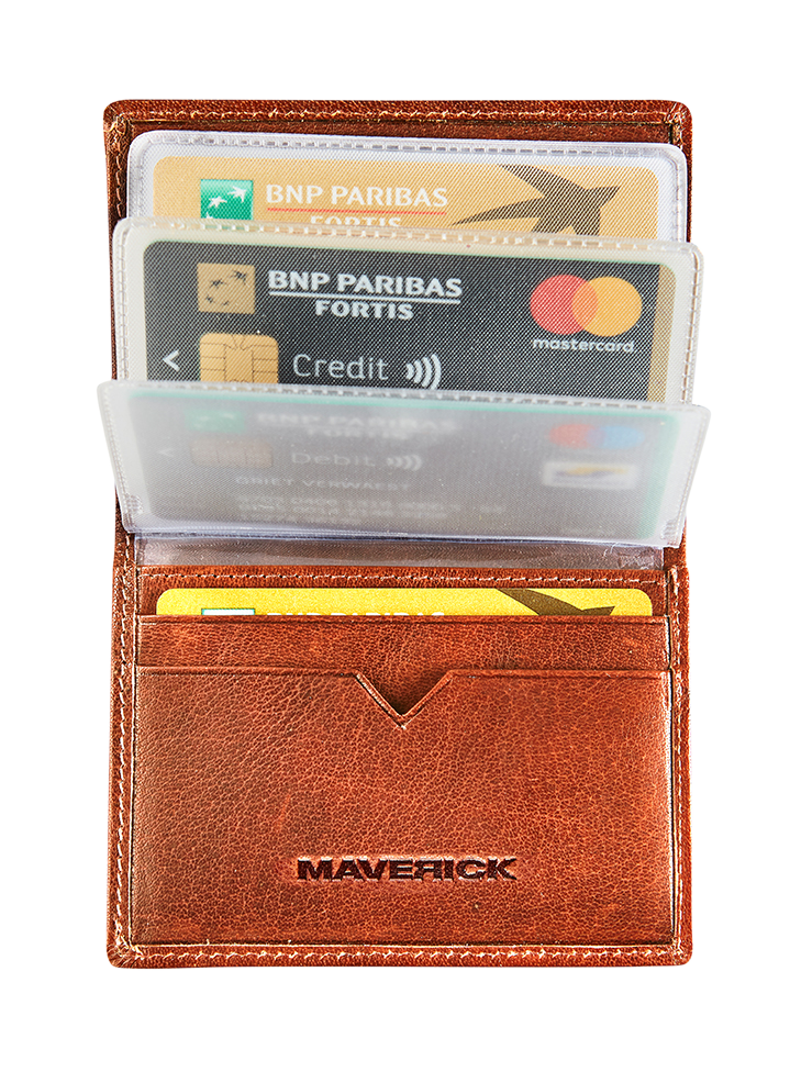 Afbeelding binnenkant van Leather creditcard holder RFID for 14 cards - cognac