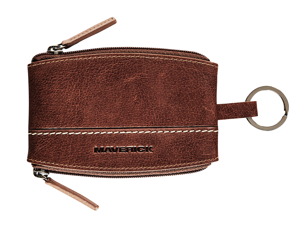 Leather double pocket coin purse - brown
