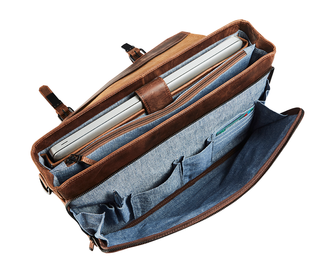 Afbeelding binnenkant van Leather briefcase with laptop pocket 15'6