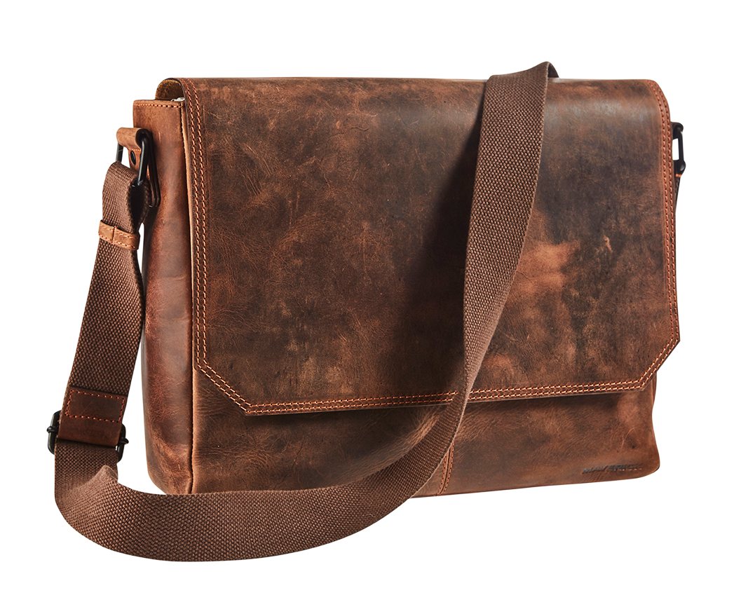 Leather messenger bag with laptop pocket 14
