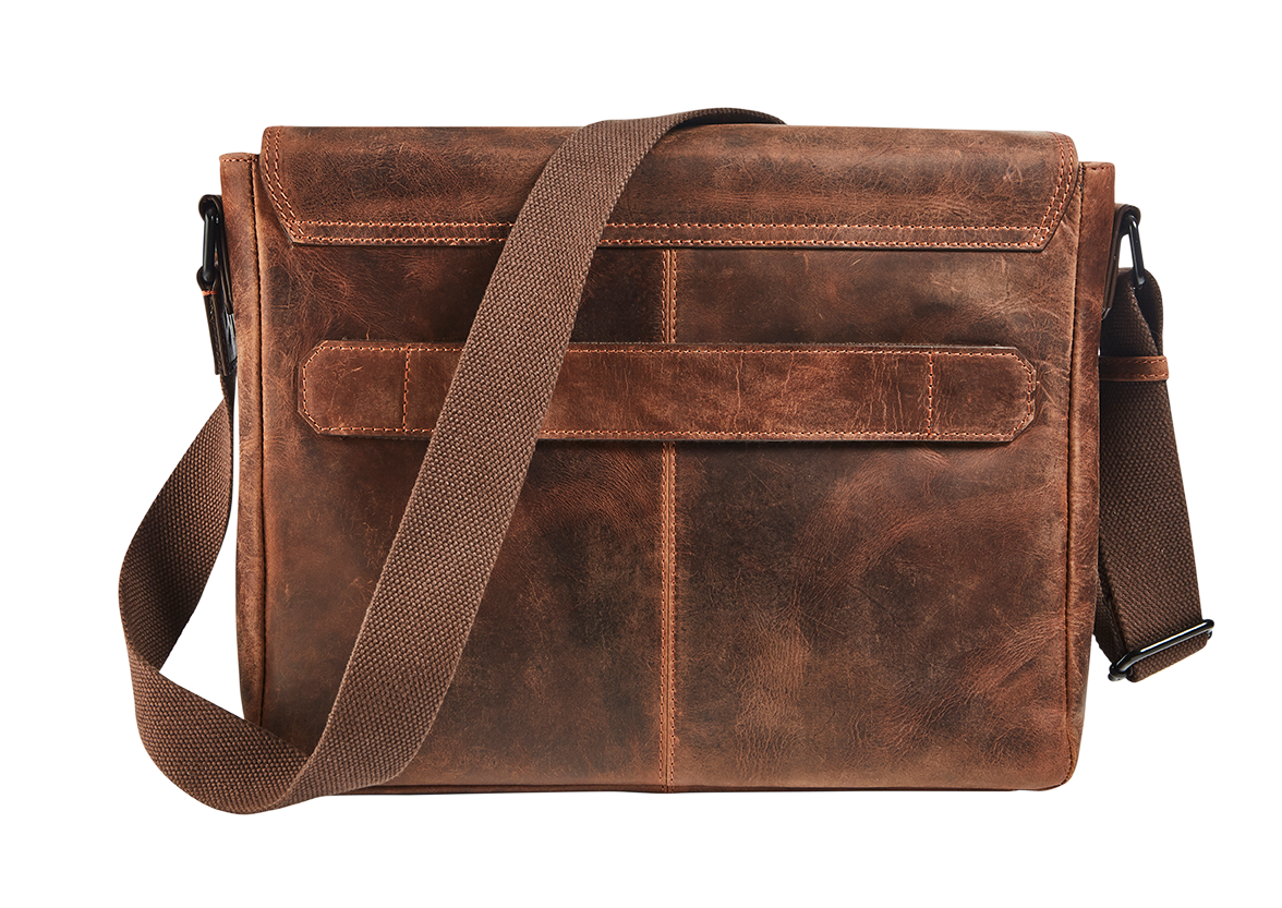 Productafbeelding Leather messenger bag with laptop pocket 14