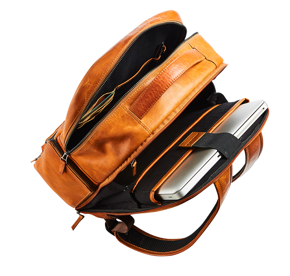 Afbeelding binnenkant van Leather backpack with laptop pocket 14