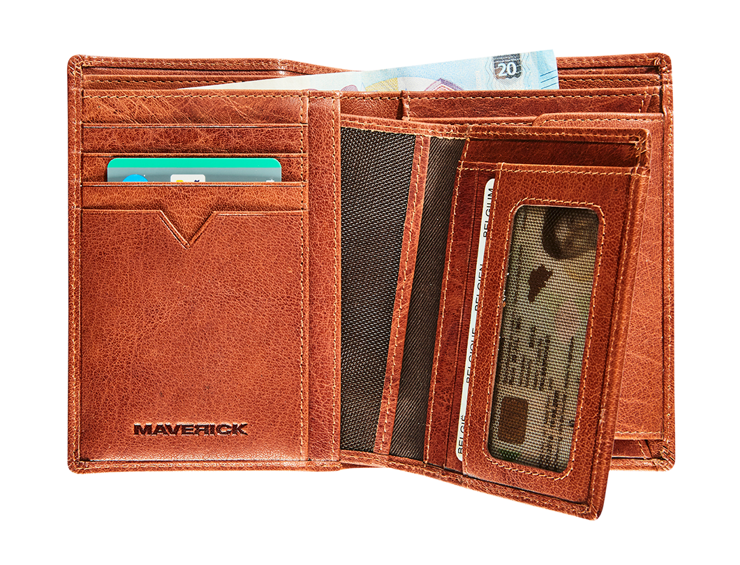 Afbeelding binnenkant van Leather wallet RFID with removable cardholder - cognac