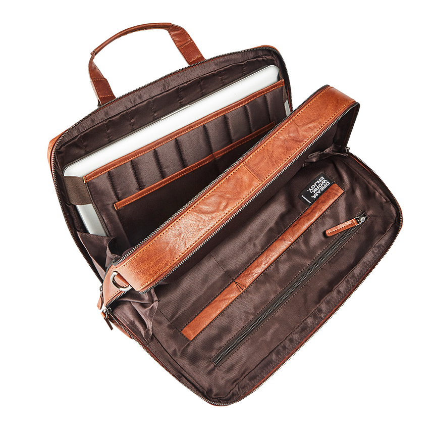 Afbeelding binnenkant van Leather business bag with laptop pocket 15'6