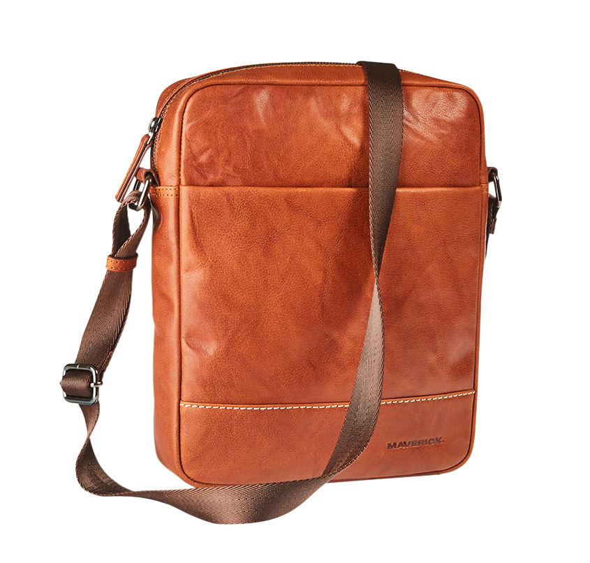 Leather shoulder bag small - cognac