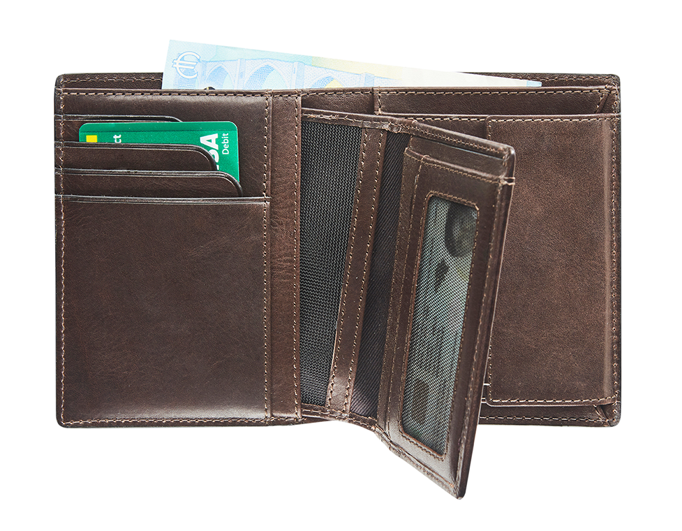 Afbeelding binnenkant van Lederen portefeuille anti-skim met uitneembare kaarthouder
