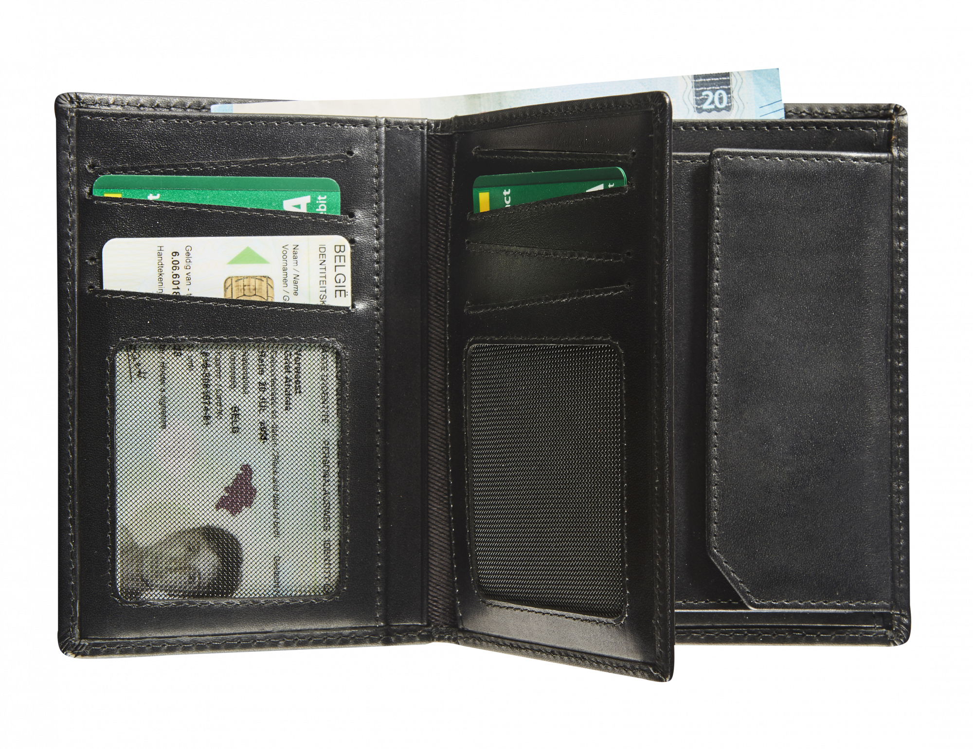 Afbeelding binnenkant van Lederen portefeuille RFID met kleingeldvak