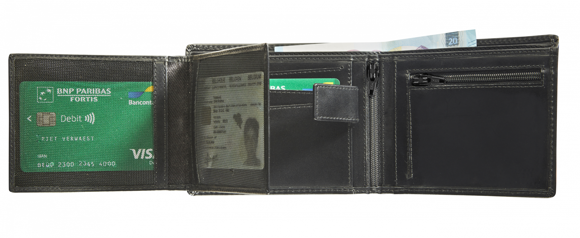 Afbeelding binnenkant van Leather billfold RFID with zipper and extra card pockets