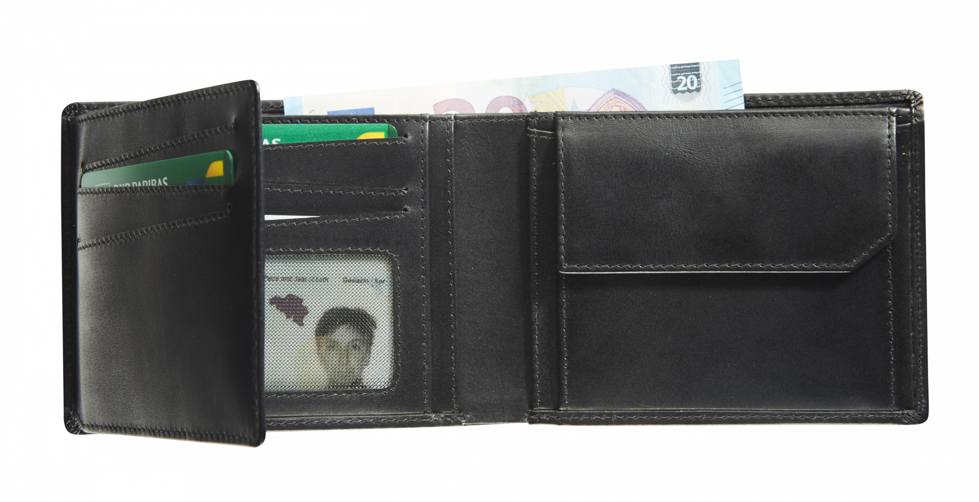 Afbeelding binnenkant van Leather billfold RFID with 2 banknote pockets